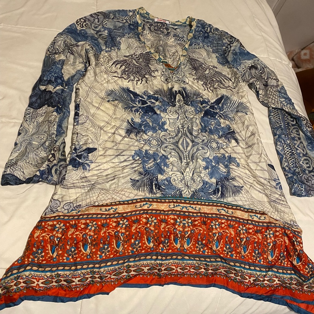 Johnny Was blouse. 100% silk blouse. Long blouse silk. Johnny Was top. 100% silk